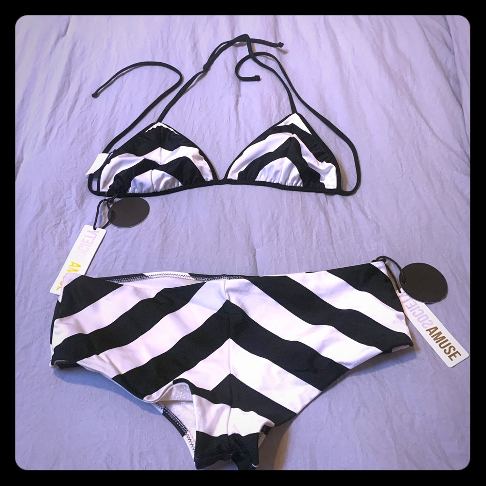 Amuse Society Beach Vida Bling Striped Bikini NWT